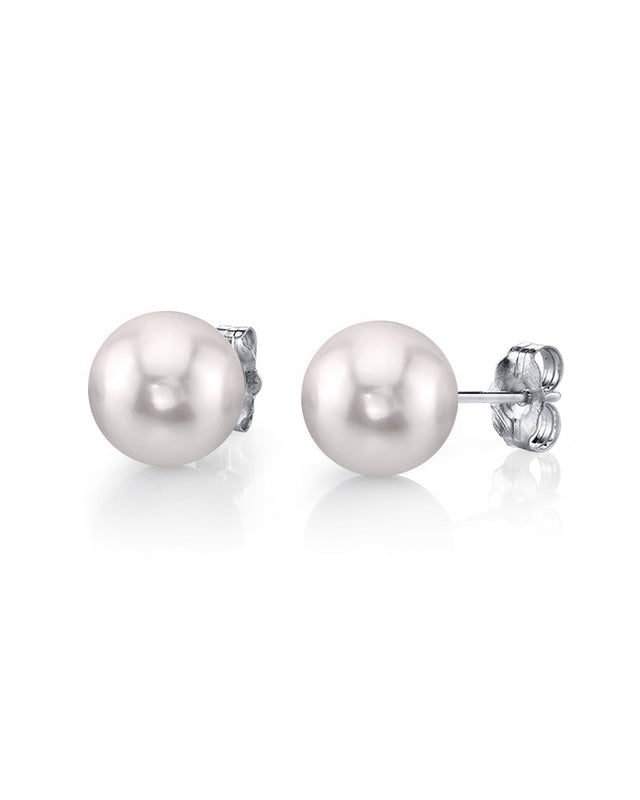 White Akoya Round Pearl Stud Earrings 