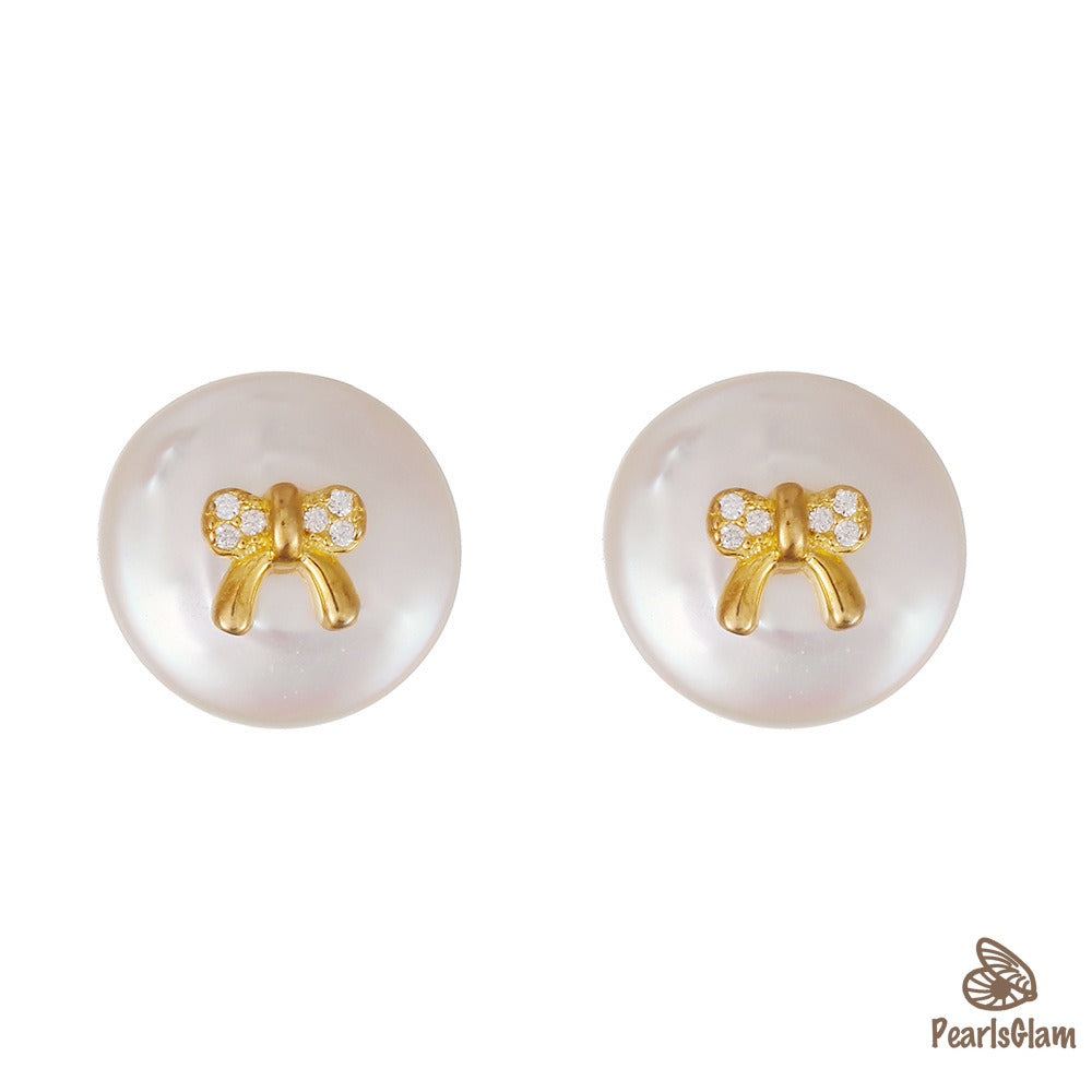 Petite Grace – Bow Accent Pearl Studs