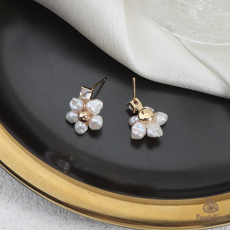 Blossom Glint – Petite Pearl Floral Studs