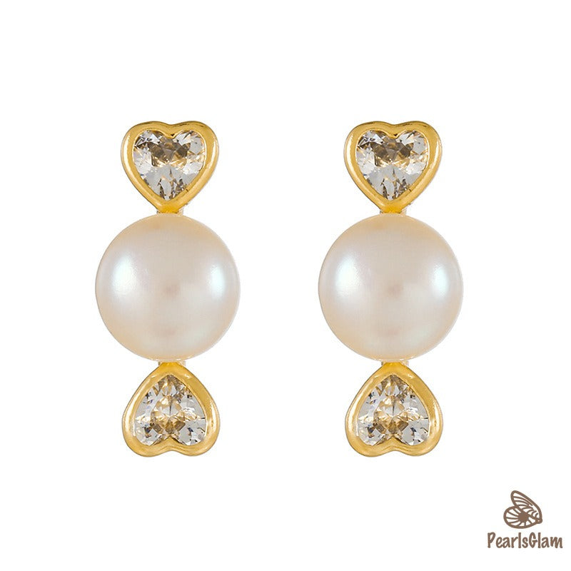 Heartspell – Classic Pearl & CZ Heart Earrings