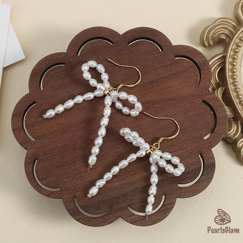 Sweet Bow – Pearl Ribbon Drop Earrings