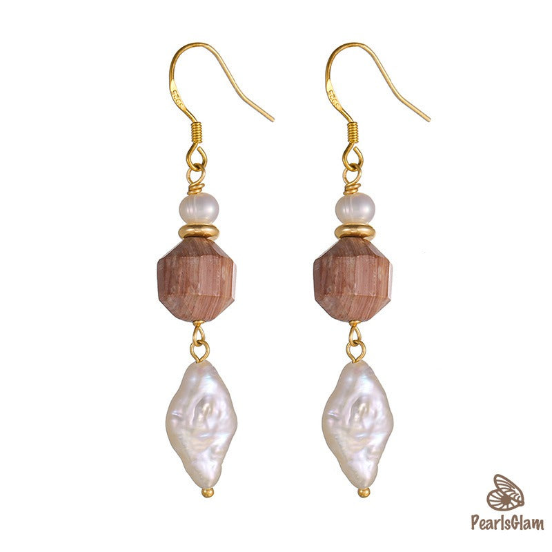 Wild Grace – Faceted Agate & Baroque Pearl Drop Earrings