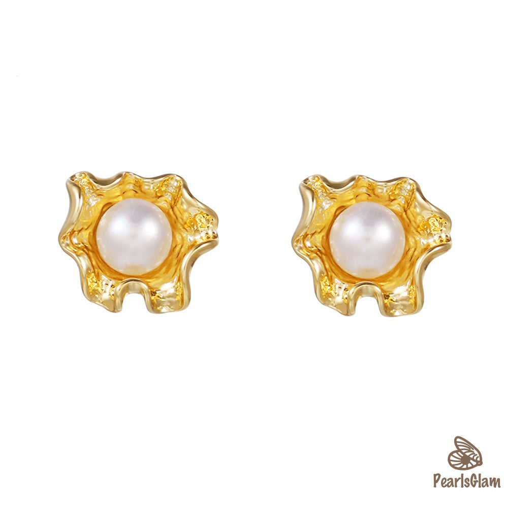Bloomcore – Gold Petal Pearl Studs
