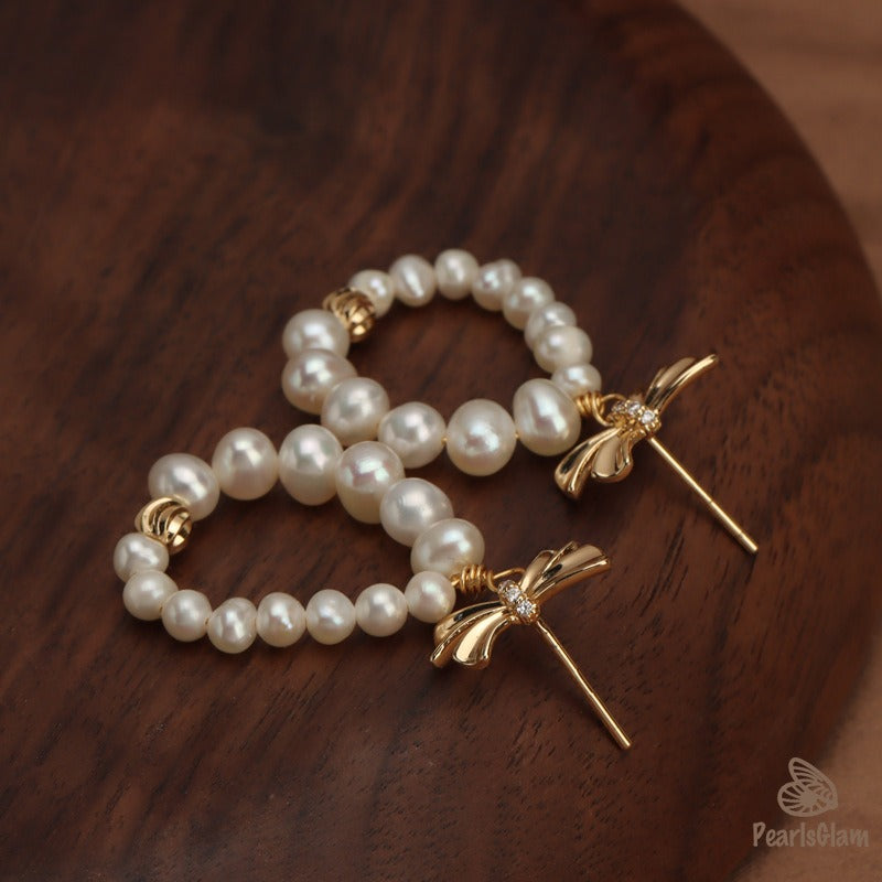Ribbon Bloom – Pearl Teardrop Bow Earrings