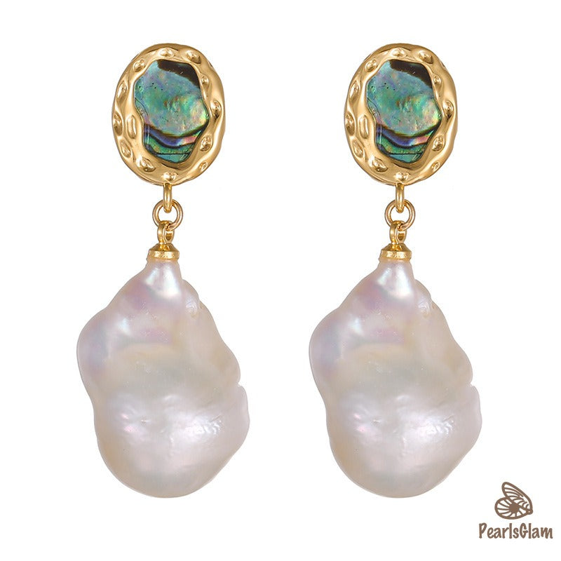 Ocean Bloom – Abalone & Baroque Pearl Earrings