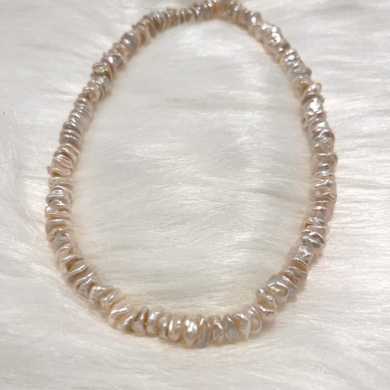 5-6mm Coin-shaped Stacked hole Keshi Pearl necklace