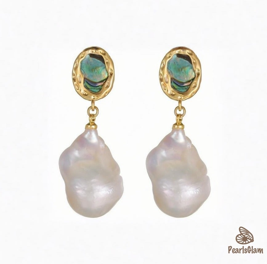 Ocean Bloom – Abalone & Baroque Pearl Earrings