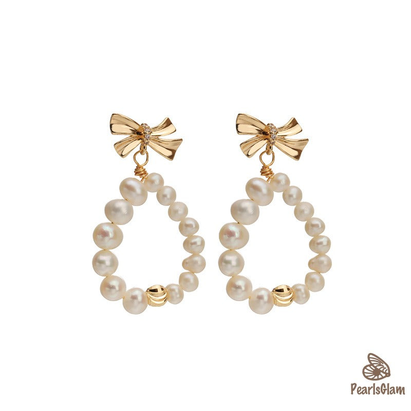 Ribbon Bloom – Pearl Teardrop Bow Earrings