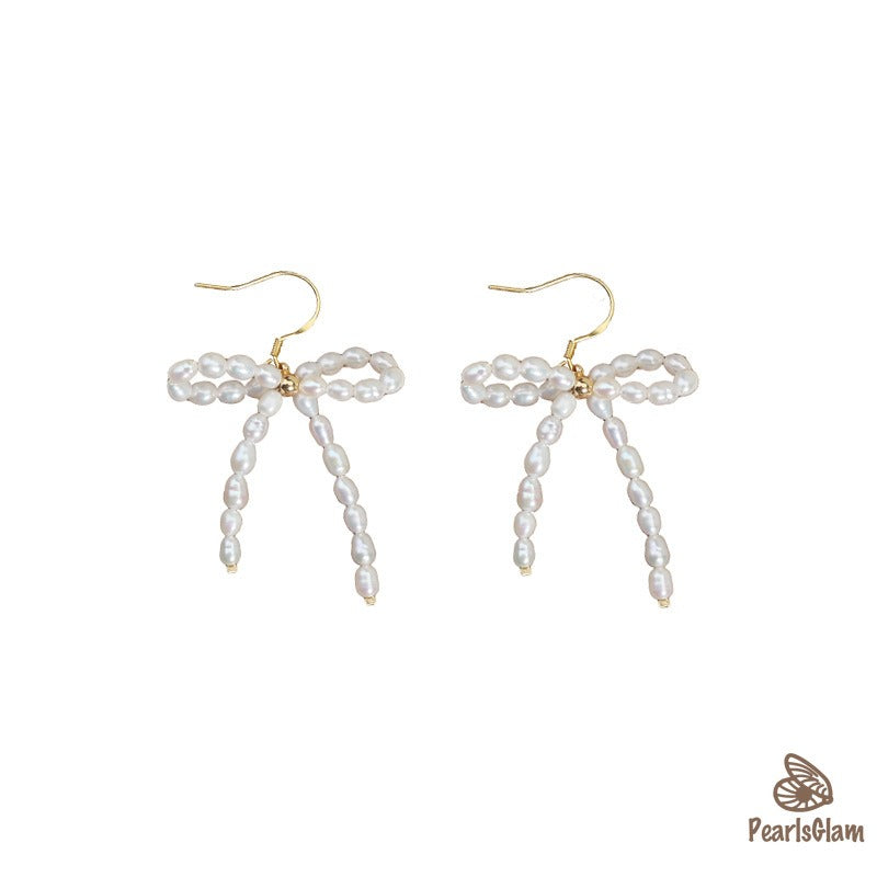 Sweet Bow – Pearl Ribbon Drop Earrings