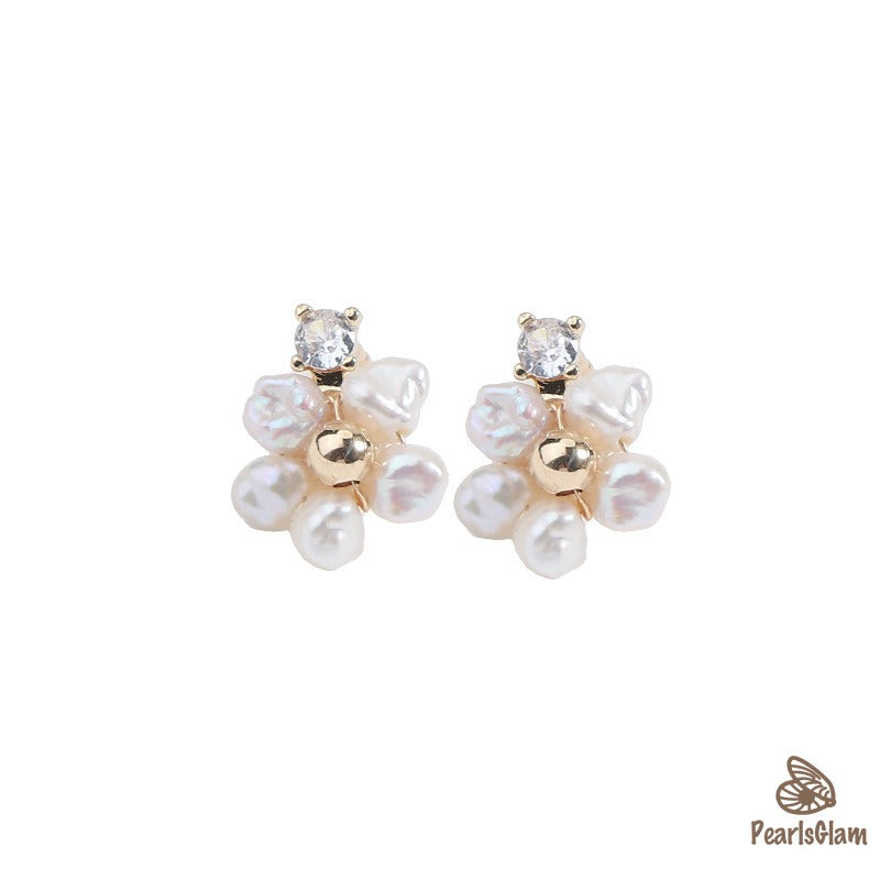 Blossom Glint – Petite Pearl Floral Studs