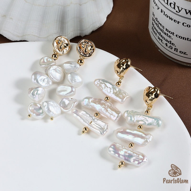 Amour Lines – Baroque Pearl & Heart Stud Earrings