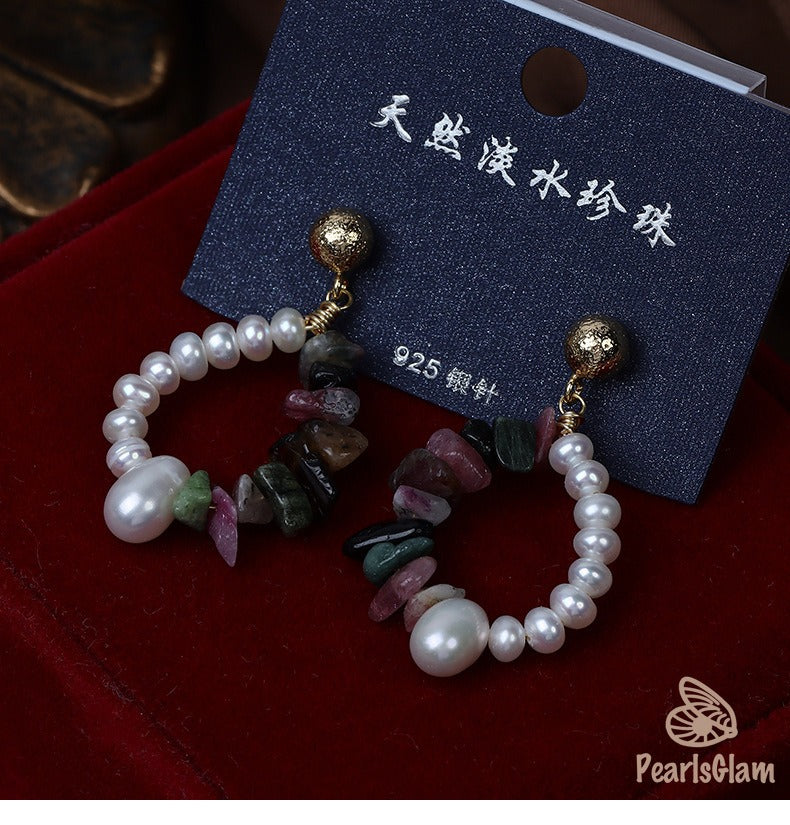 Mixed Stone Pearl Earrings