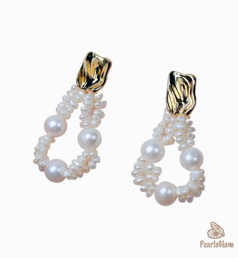Woven Freshwater Pearl Hoop Earrings