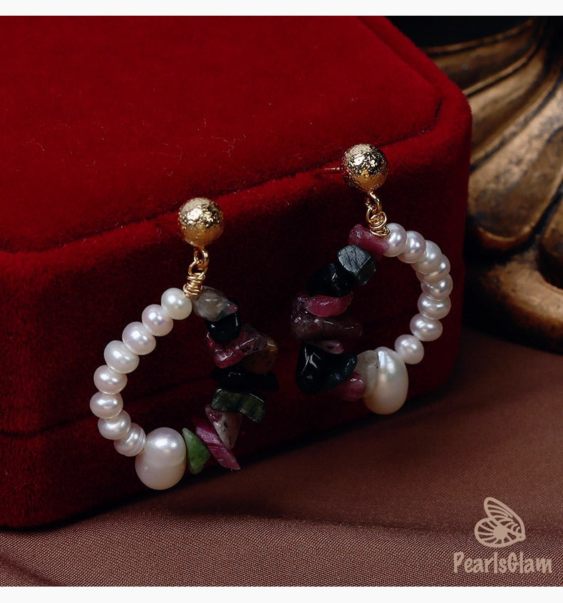 Mixed Stone Pearl Earrings