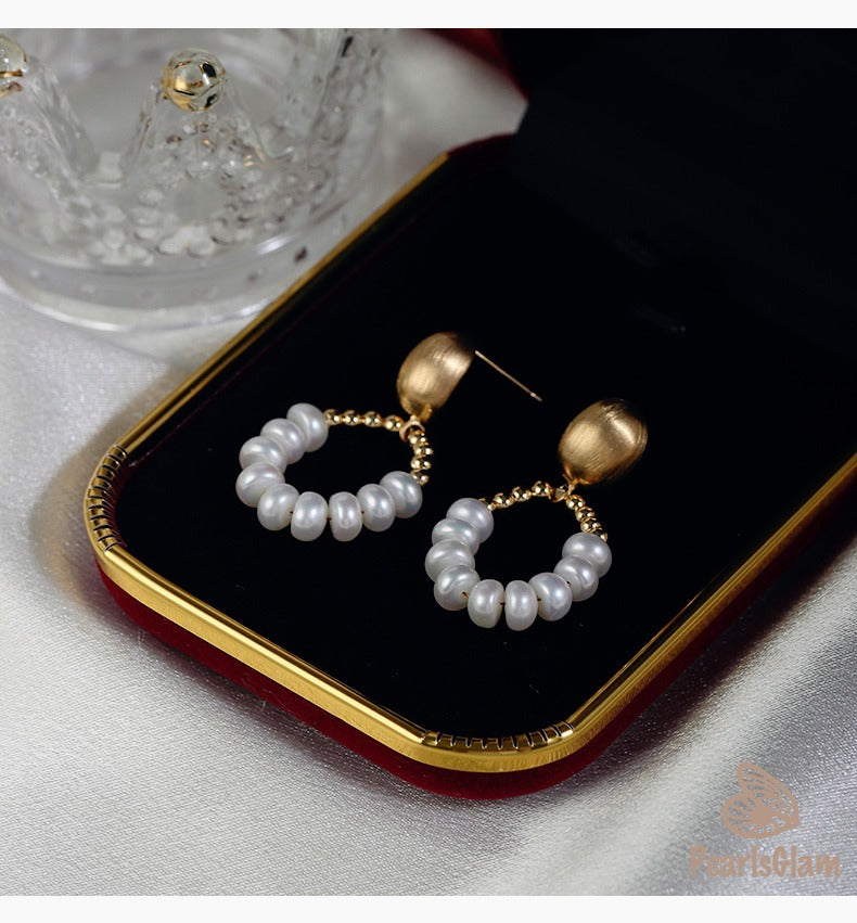 Pearl & Gold Bead Hoop Earrings
