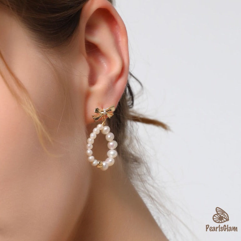 Ribbon Bloom – Pearl Teardrop Bow Earrings
