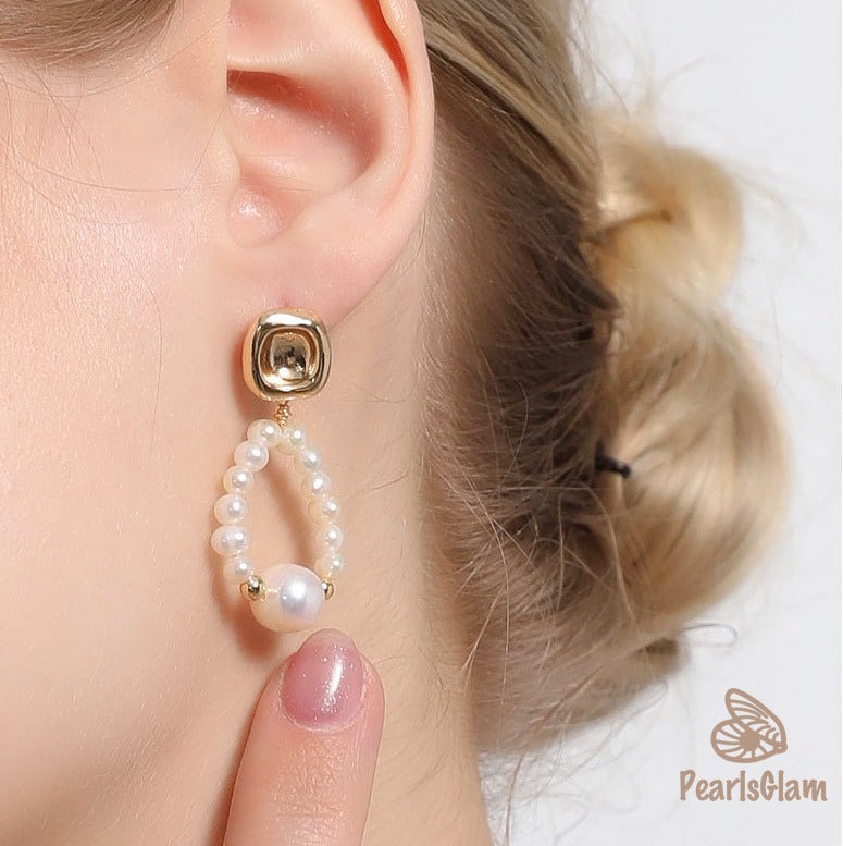 Golden Bloom Pearl Hoops