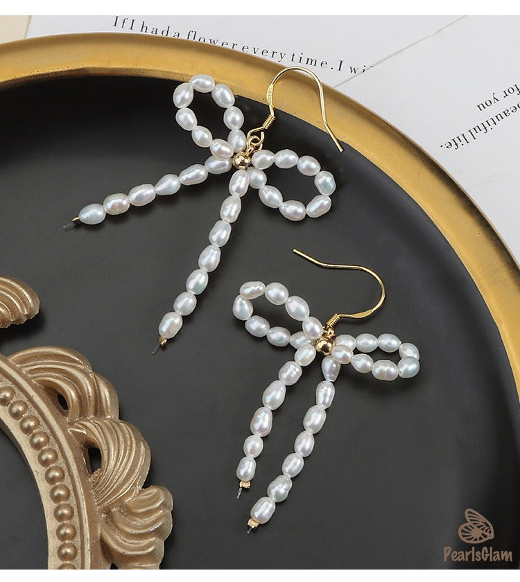 Sweet Bow – Pearl Ribbon Drop Earrings