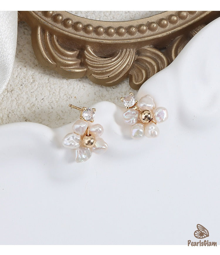 Blossom Glint – Petite Pearl Floral Studs