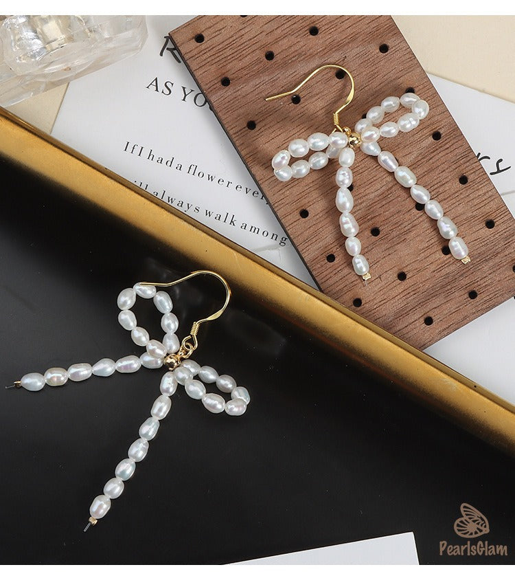 Sweet Bow – Pearl Ribbon Drop Earrings