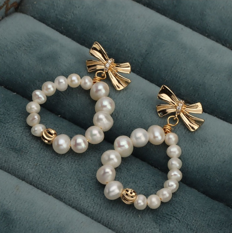 Ribbon Bloom – Pearl Teardrop Bow Earrings