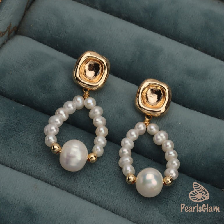 Golden Bloom Pearl Hoops