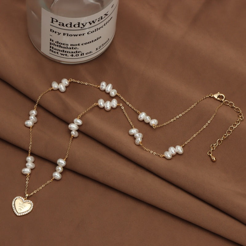 Gold Bead Pearl Choker with Heart Pendant
