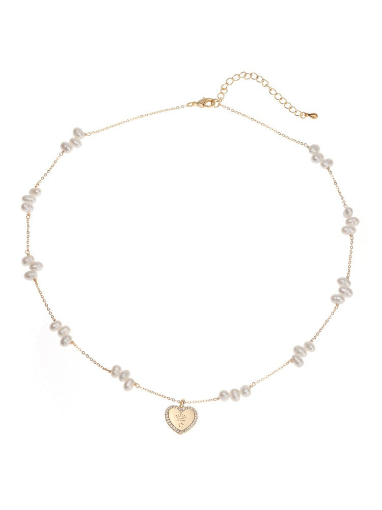 Gold Bead Pearl Choker with Heart Pendant