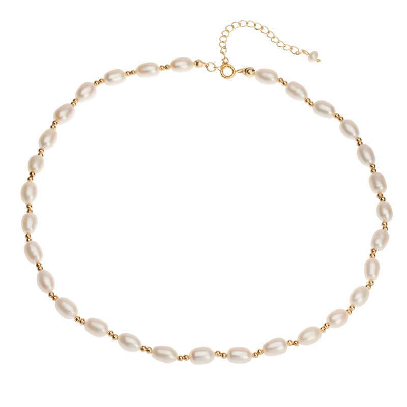 Gold Bead and Pearl Strand Necklace