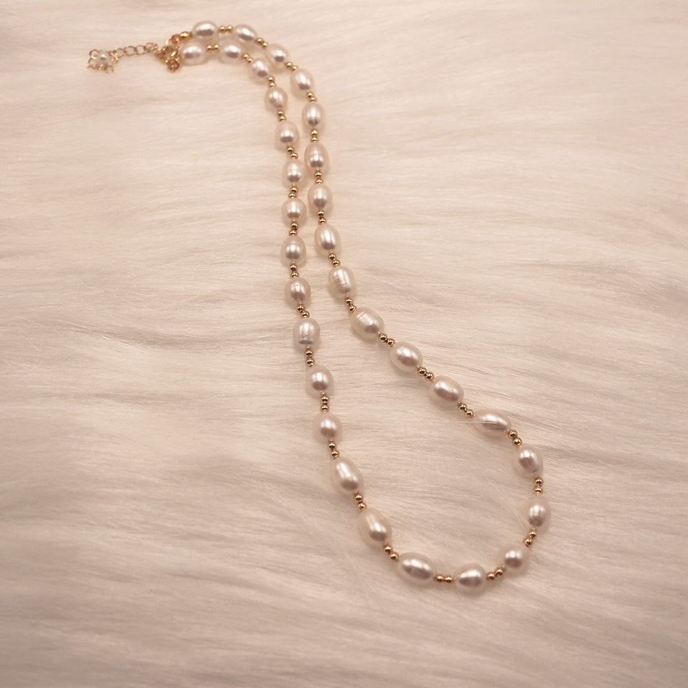 Gold Bead and Pearl Strand Necklace