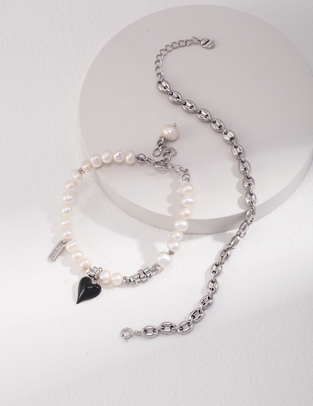 Midnight Heart – Black Charm Freshwater Pearl Bracelet & Necklace