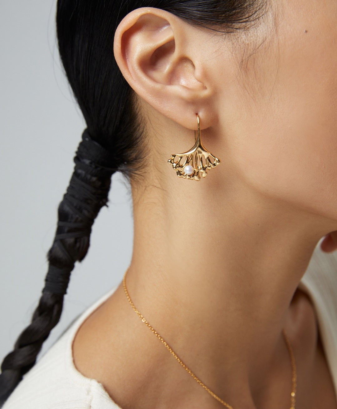 Ginkgo Whisper Freshwater Pearl Earrings