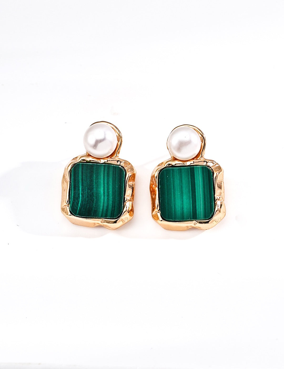 Emerald Poise Malachite Freshwater Pearl Earrings