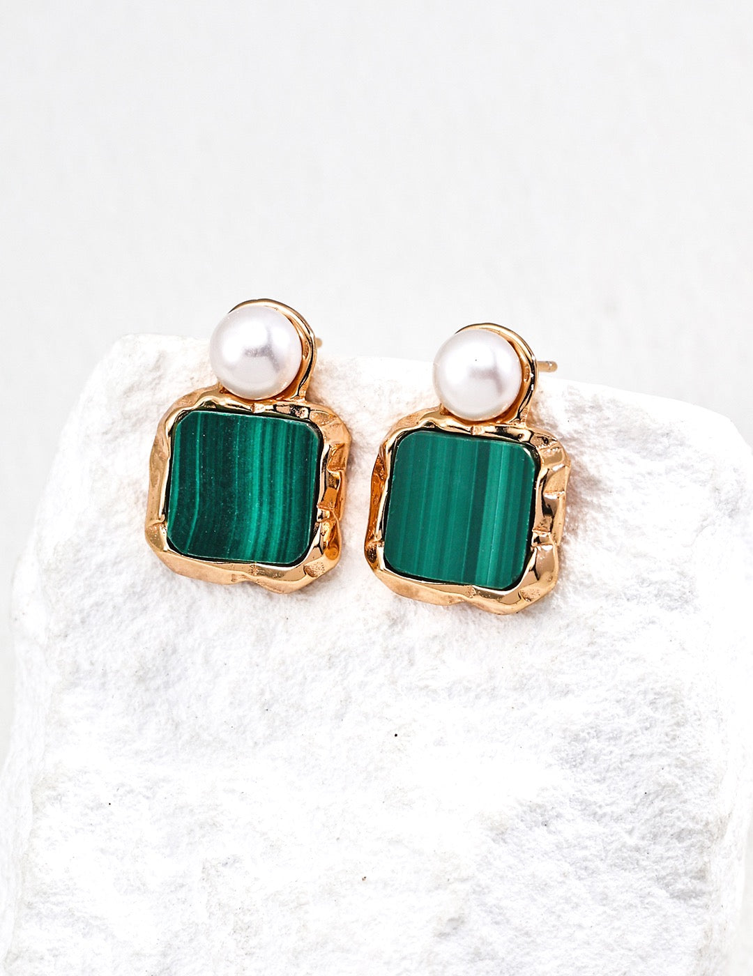 Emerald Poise Malachite Freshwater Pearl Earrings