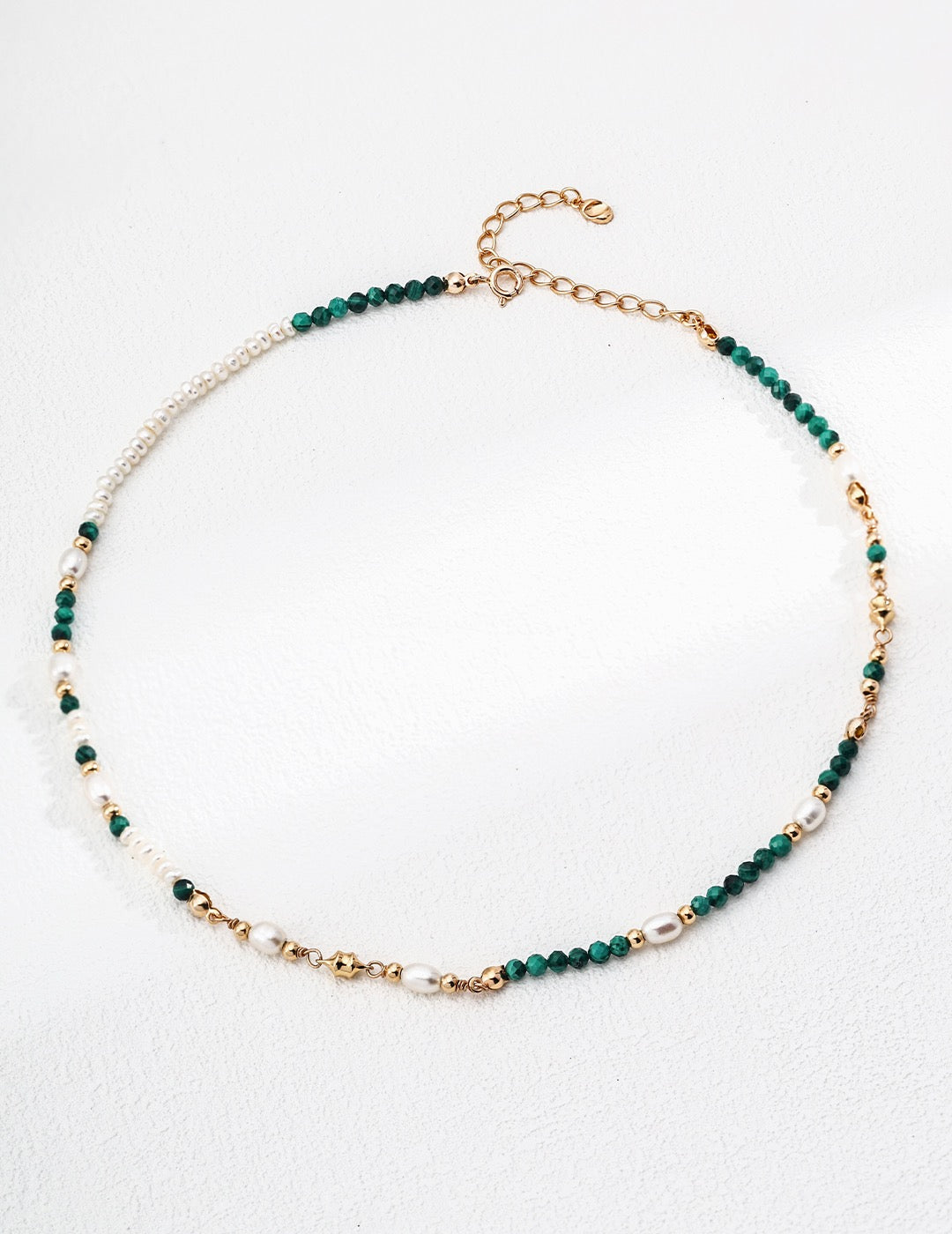 Emerald Glow – Malachite & Pearl Necklace + Bracelet Set