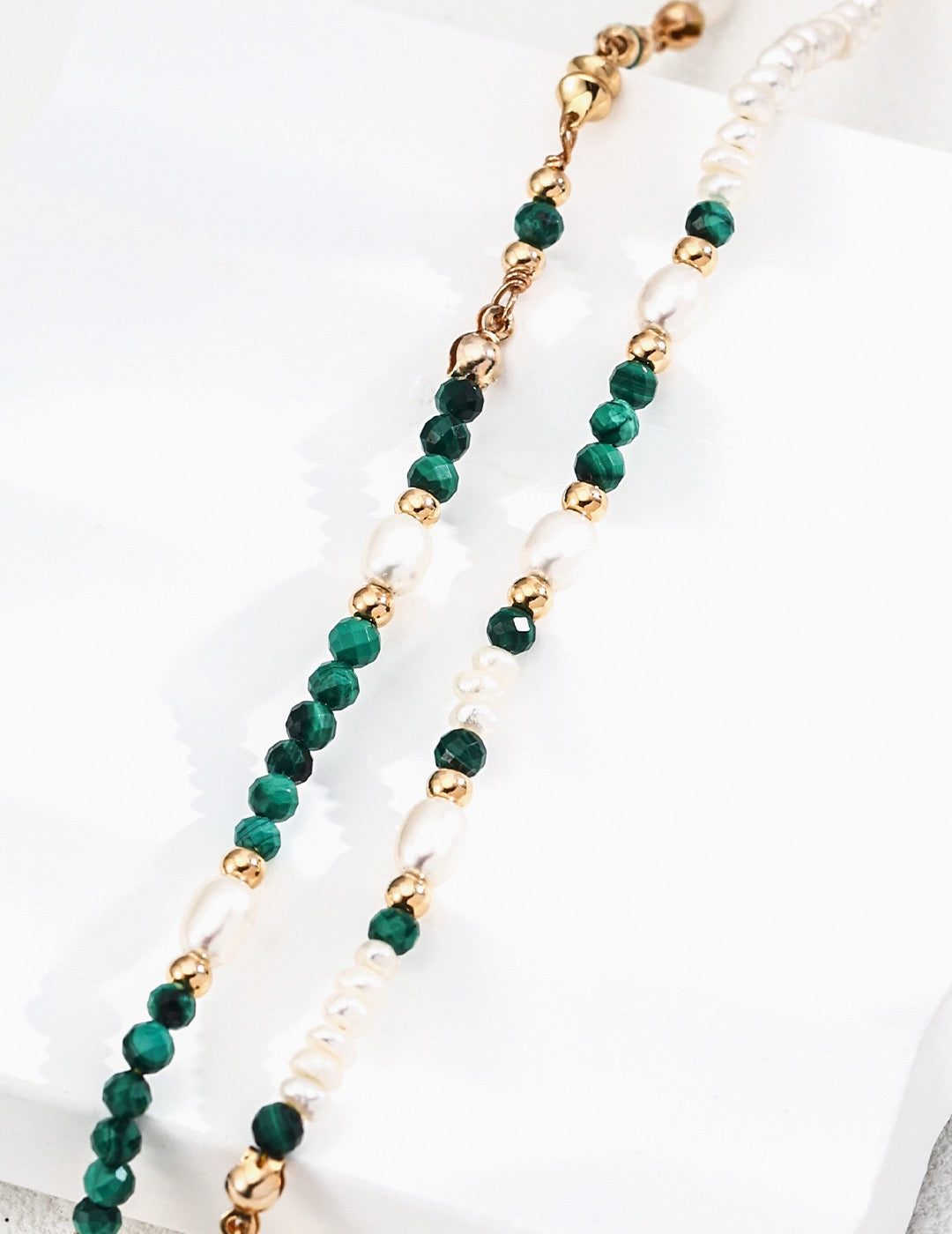 Emerald Glow – Malachite & Pearl Necklace + Bracelet Set