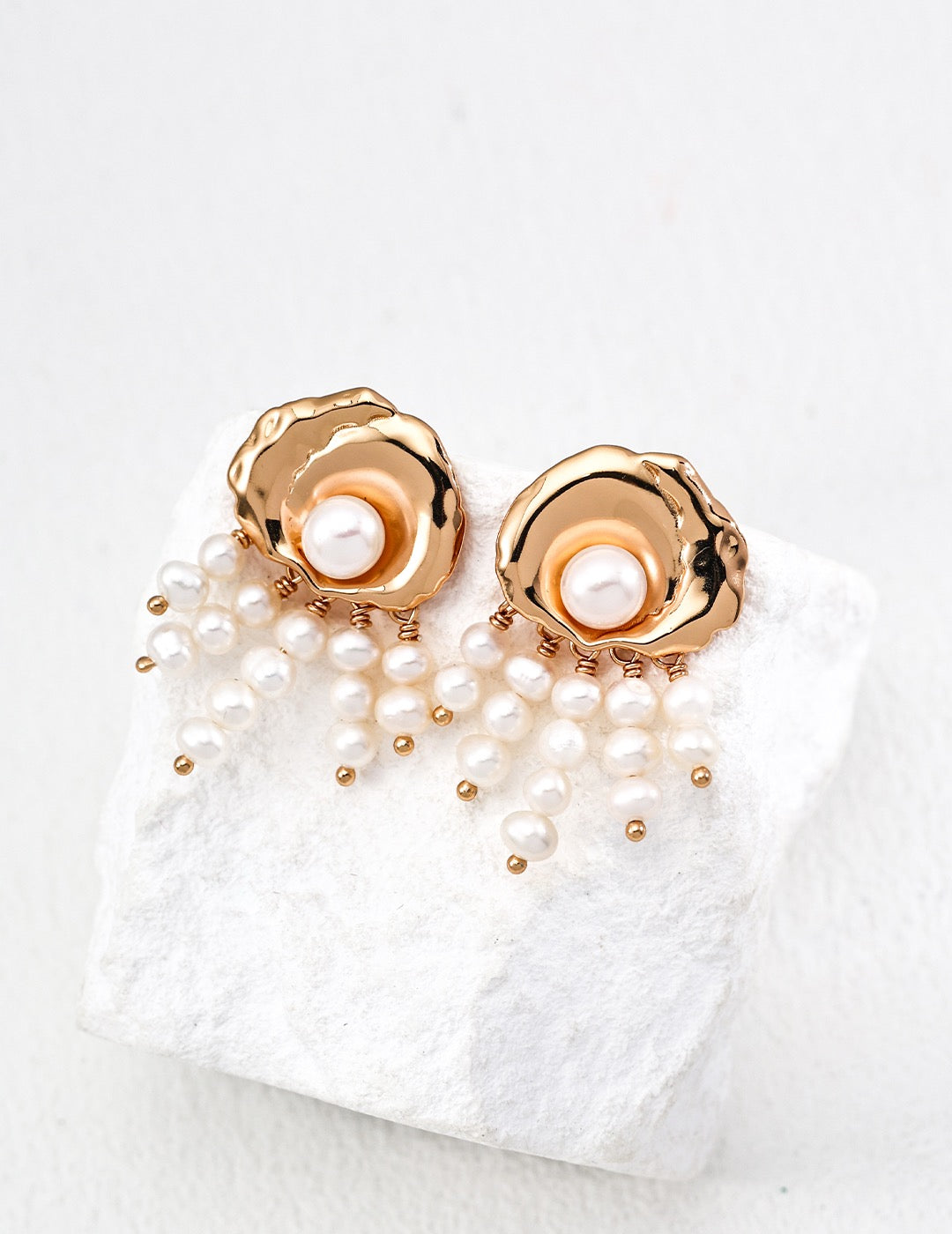 Fleur d’Or – Draped Pearl Bloom Earrings