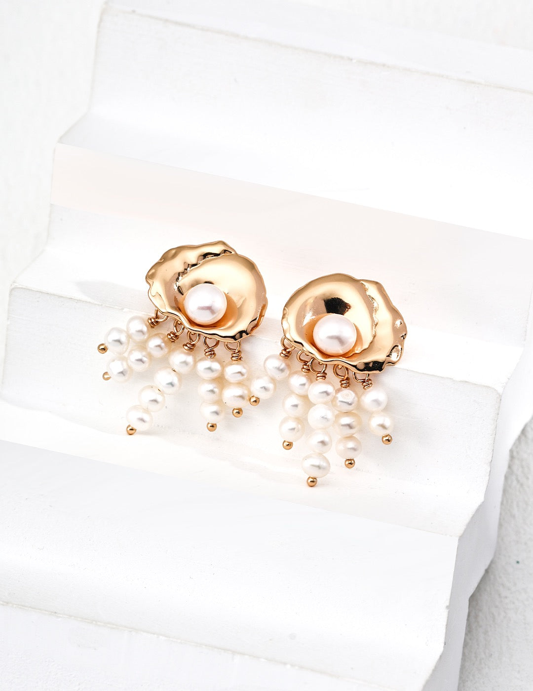 Fleur d’Or – Draped Pearl Bloom Earrings
