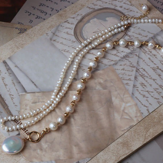 The Layla Pearl Multi-Wear Pearl Necklace exhibits a captivating luster and an elegant style.