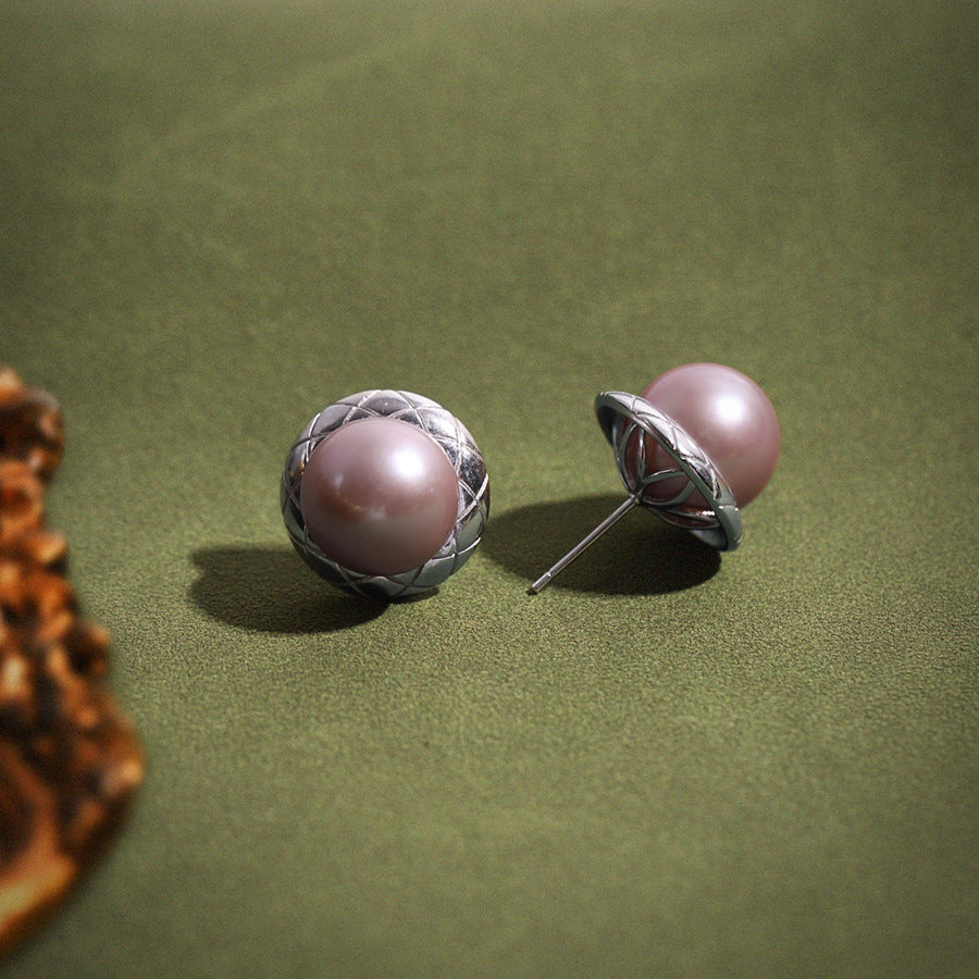 Roselle Grace - 12mm Lavender Pink Freshwater Pearl Stud Earrings