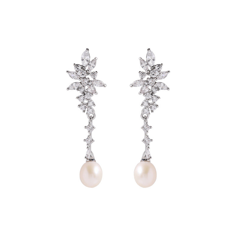 08 - Crystal Bloom – Freshwater Pearl Drop Earrings