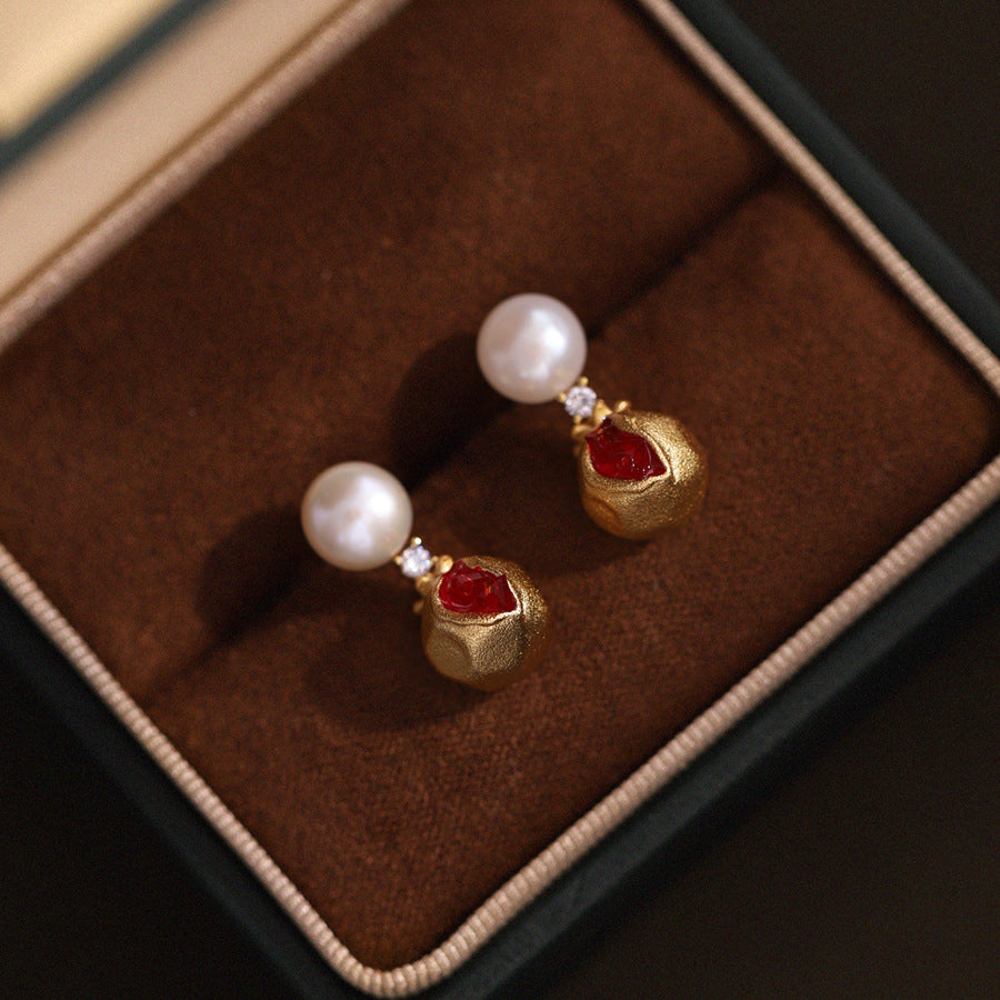 Golden Pomegranate Freshwater Pearl Earrings