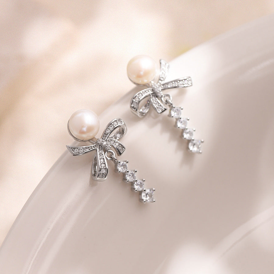 13-Starlit Bow – Freshwater Pearl Earrings
