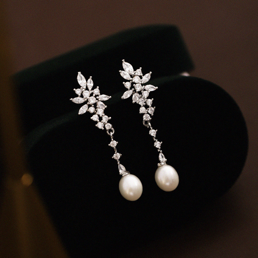 08 - Crystal Bloom – Freshwater Pearl Drop Earrings