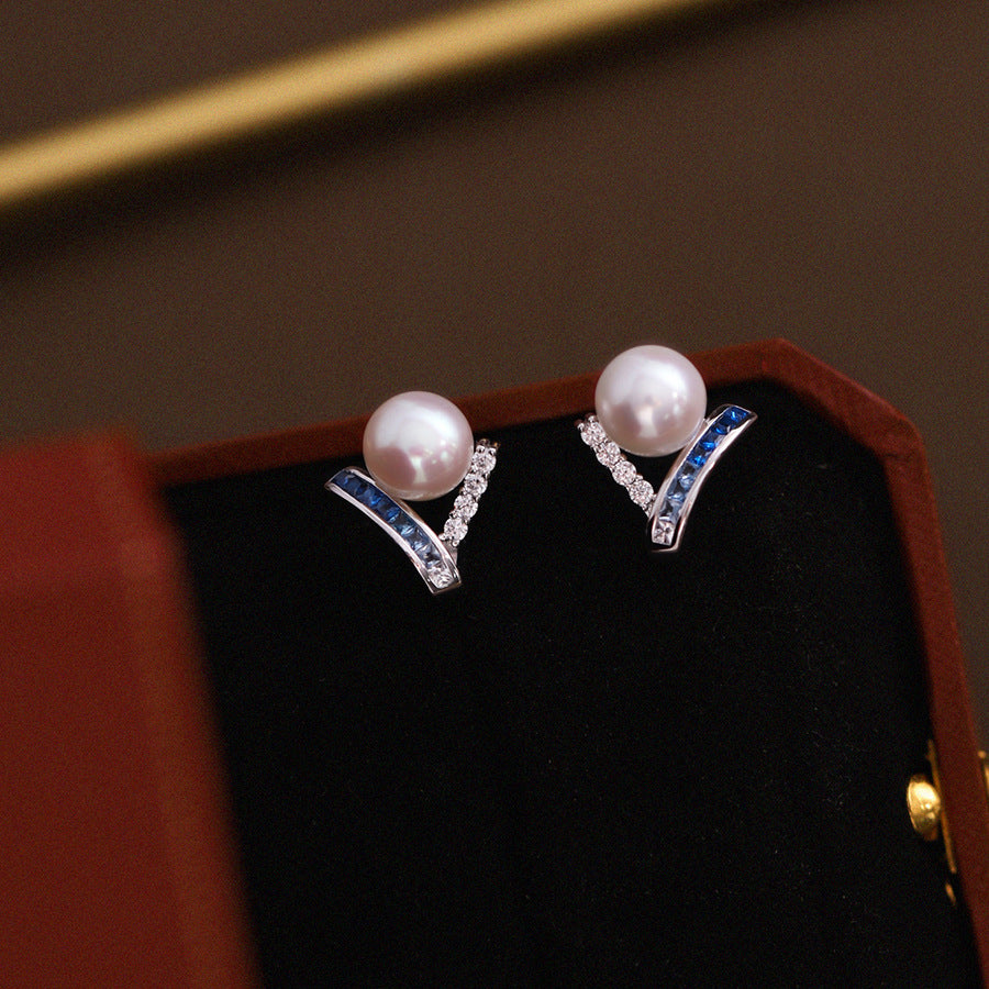 Framed Azure – Freshwater Pearl Stud Earrings
