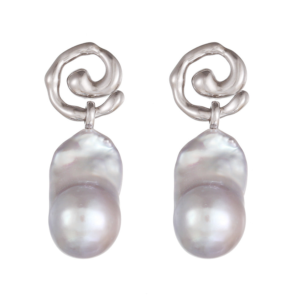 Ocean’s Heart – Iridescent Gray Baroque Pearl Earrings