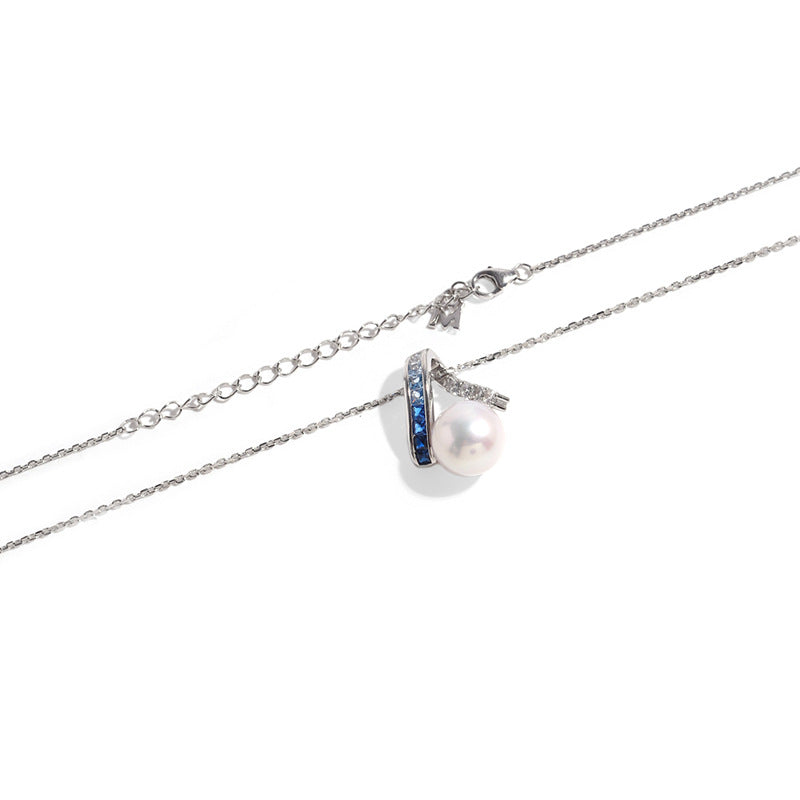 Framed Azure - 10mm Freshwater Pearl Pendant Necklace