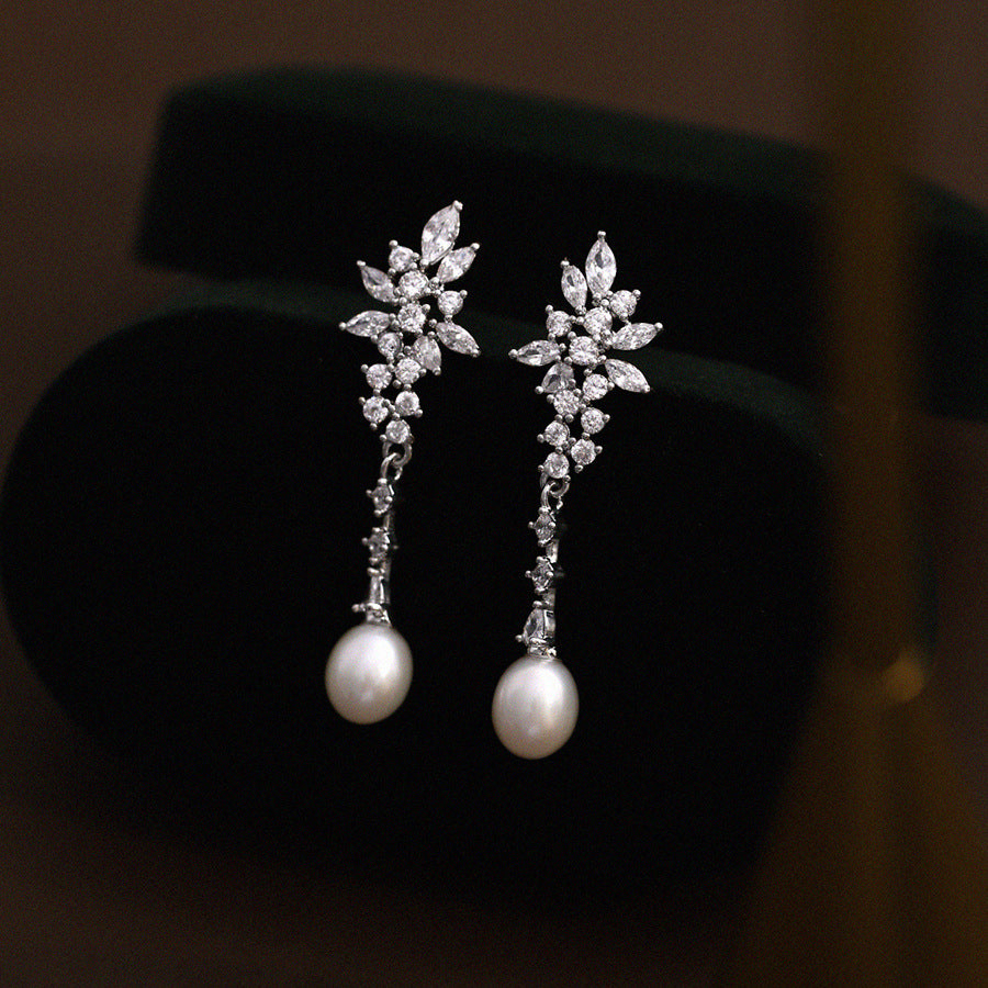 08 - Crystal Bloom – Freshwater Pearl Drop Earrings