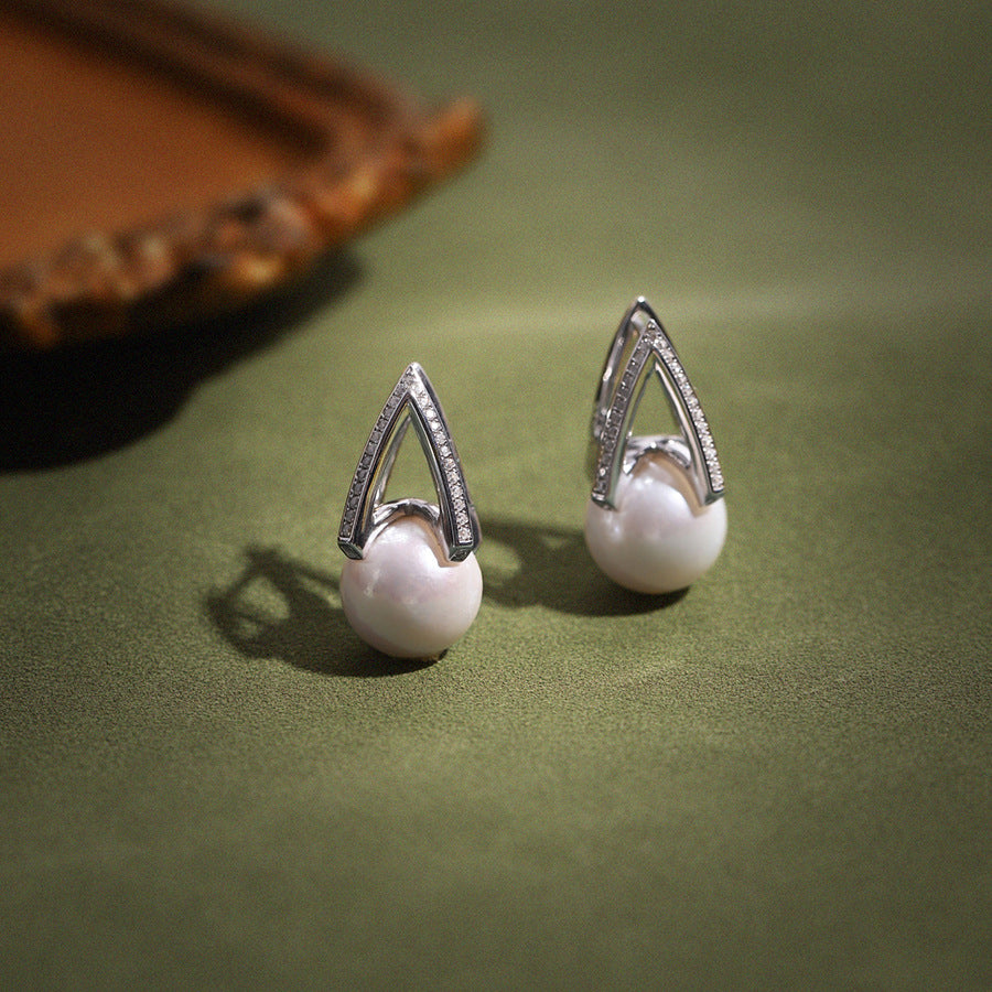 Framed Grace – Perfectly Round 11mm Pearl Earrings