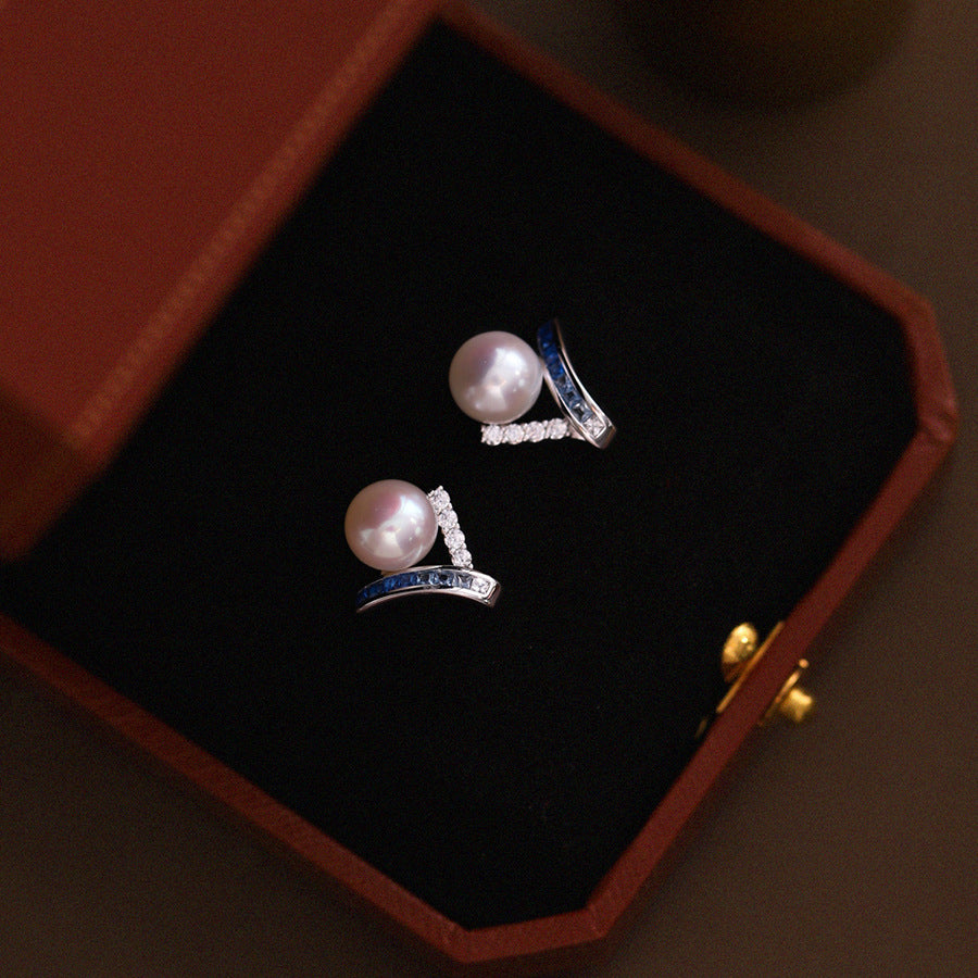 Framed Azure – Freshwater Pearl Stud Earrings